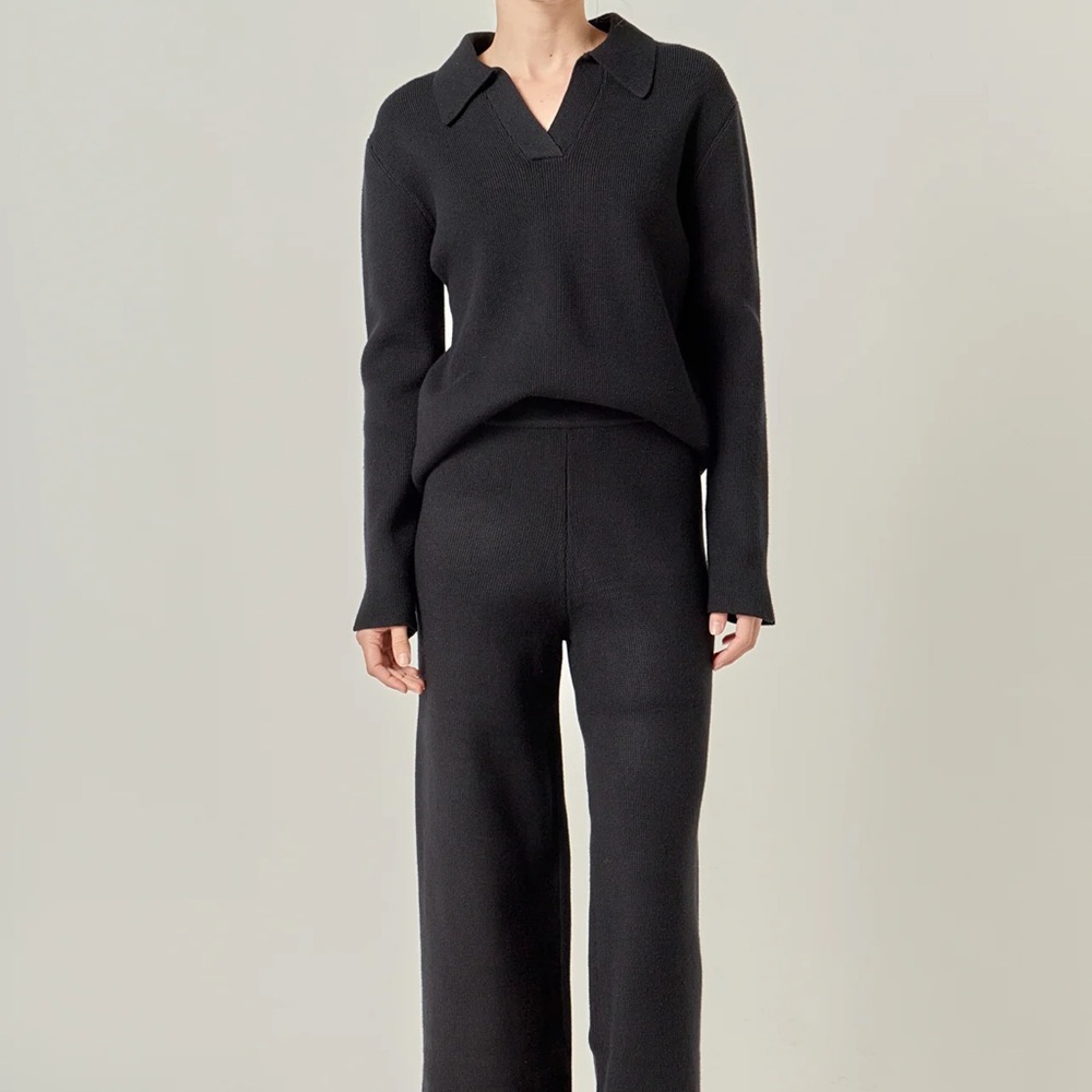 English Factory Black Sweater top and Wide Leg Knit Pant set